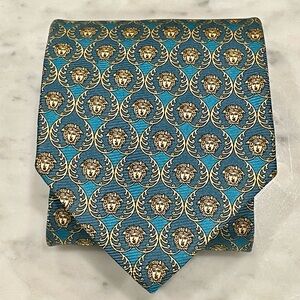 Versace Silk Medusa-Head Pattern Tie, Teal&Gold, EUC no stains, 57”
